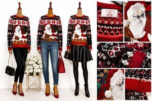Holiday Time Ugly Unisex Christmas Santa Sweater Pocket House Red/Green Sz S